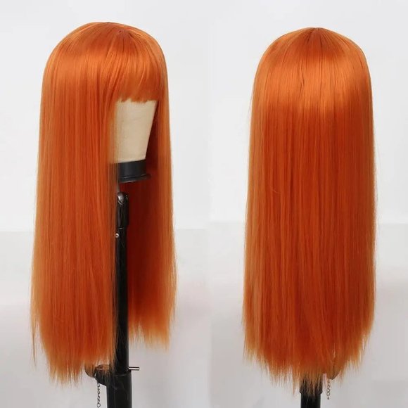 Orange Wig-Long Straight Hair Wig with Bangs - Picture 8 of 8